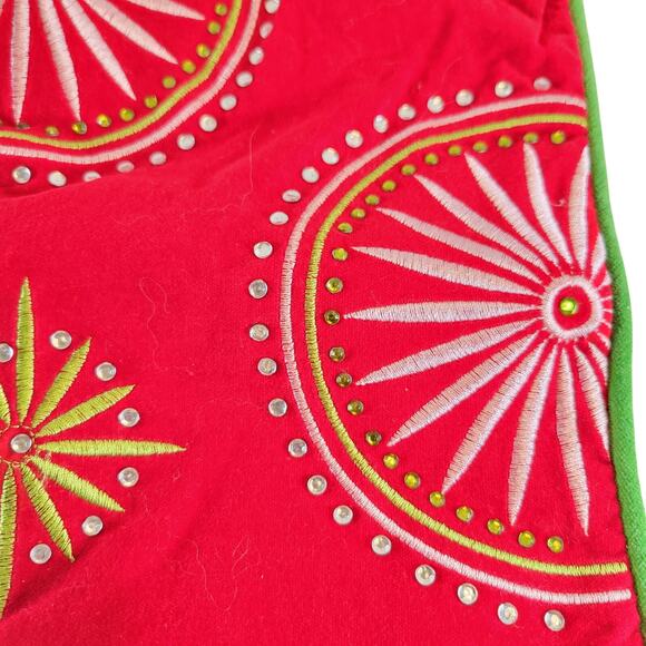 Christmas Stockings Set of 2 Green Red Embroidered Rhinestone 19" Holiday Decor - Picture 8 of 16